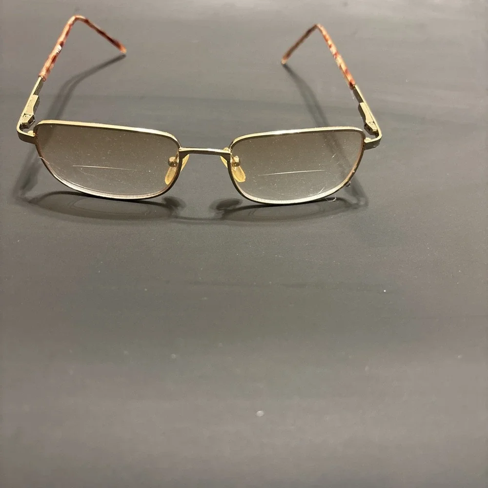 Vintage Gold Tone Rectangular Eyeglass Frames Tortoise Temples Frames Only